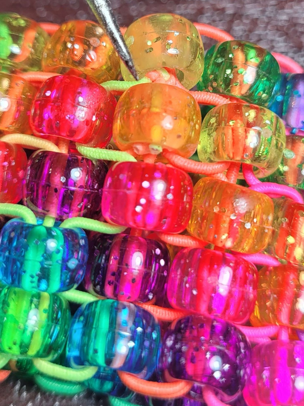 Festival rainbow glow Kandi kids glitter cuff bracelet “ bratz” color theme. - Picture 3 of 4